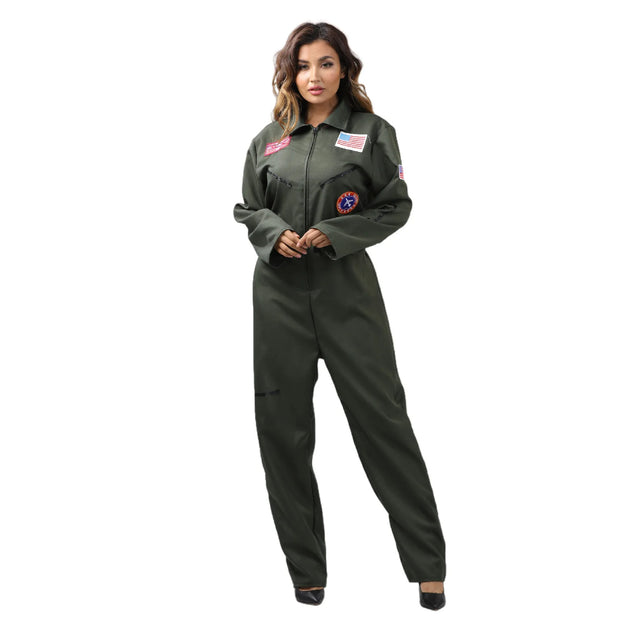 Womens Pilot Flight Suit Costume Jumpsuit Adult Costumes