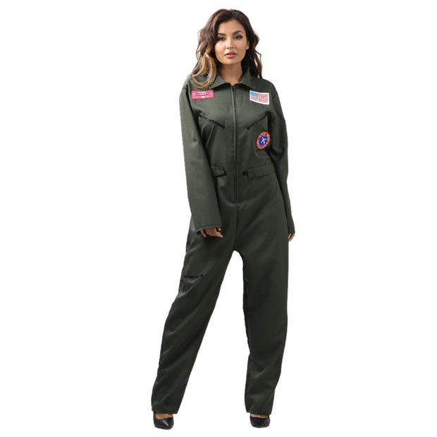 Womens Pilot Flight Suit Costume Jumpsuit Adult Costumes