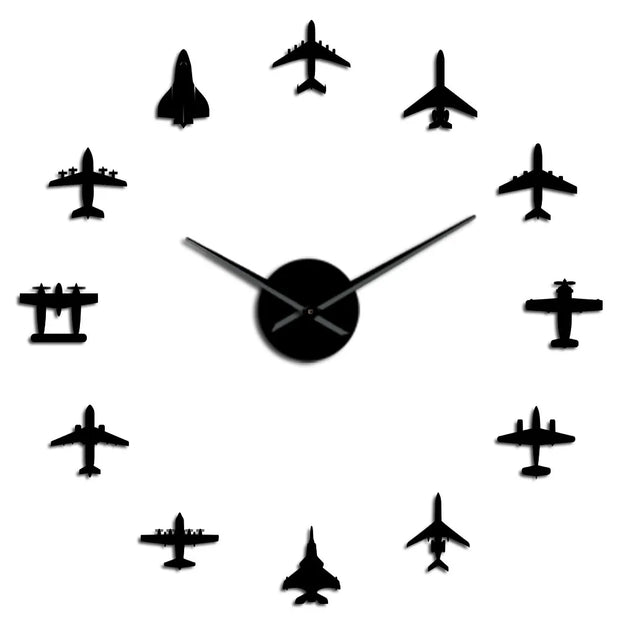 Flying Plane Fighter Jet War Plane Large Wall Clock DIY 3D Acrylic Mirror Effect Sticker Airplane Silent Watch Aviator Home Decor