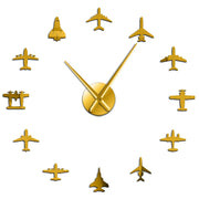 Flying Plane Fighter Jet War Plane Large Wall Clock DIY 3D Acrylic Mirror Effect Sticker Airplane Silent Watch Aviator Home Decor