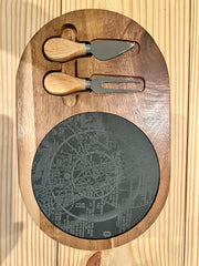 Acacia Wood and Slate Cheese Board Set Oval