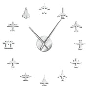 Flying Plane Fighter Jet War Plane Large Wall Clock DIY 3D Acrylic Mirror Effect Sticker Airplane Silent Watch Aviator Home Decor