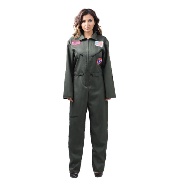 Womens Pilot Flight Suit Costume Jumpsuit Adult Costumes