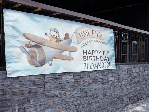 Time Flies When You're Having Fun Birthday Banner - Boy Pilot