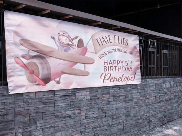 Time Flies When You're Having Fun Birthday Banner - Girl Pilot