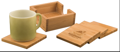 Home Sweet Hangar Home Bamboo Square Coaster Set with Holder