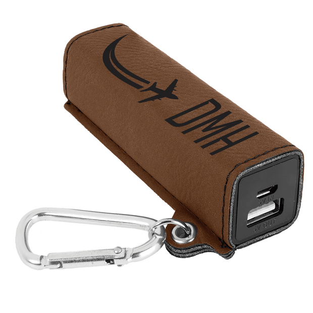 Initials with Plane Customizable Leatherette 2200 mAh Power Bank with USB Cable